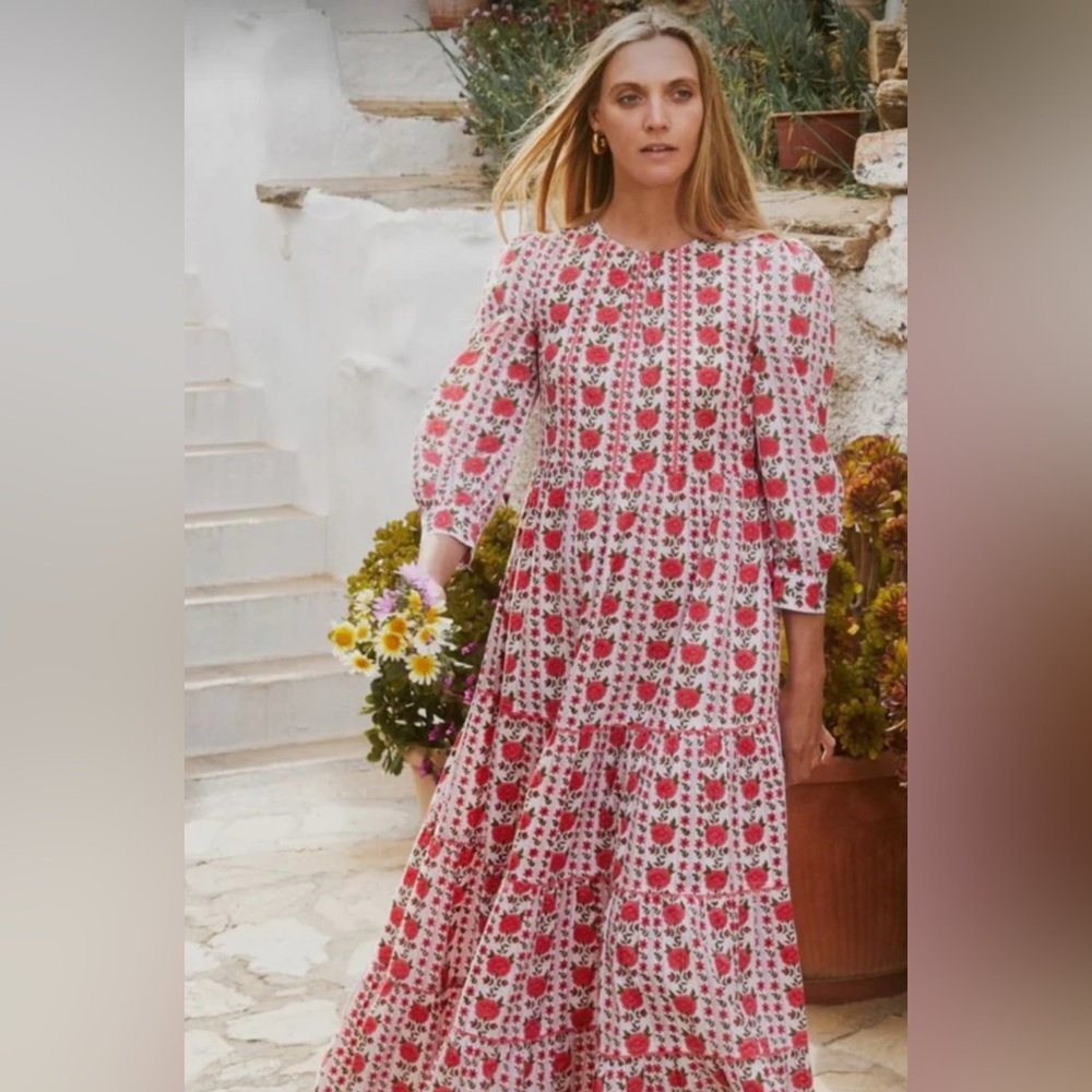 Pink City Prints Etta‎ Scarlet Floral Maxi Dress Size Small